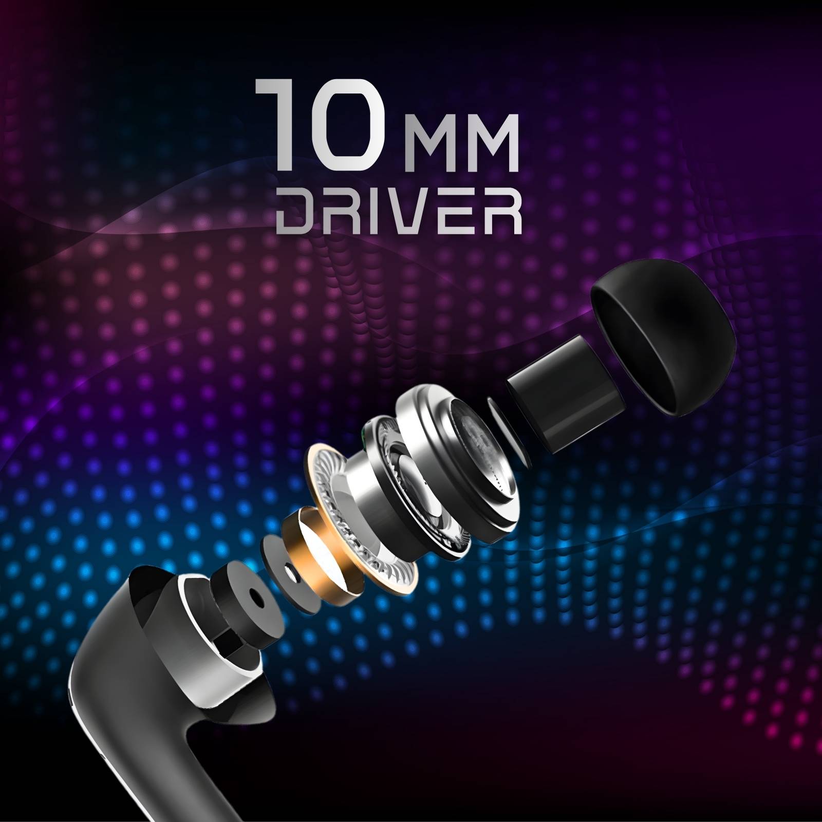 Tunez Elements E04 Wireless Earbuds | 10M Range, 10mm Sound