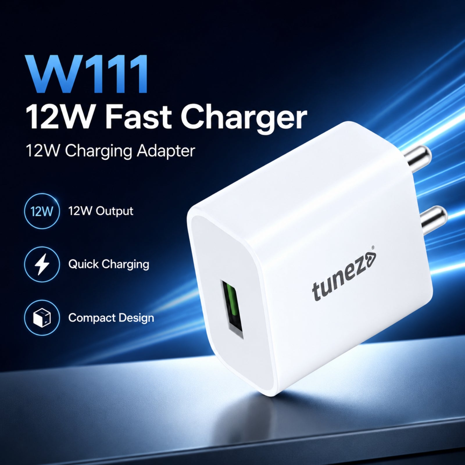 Tunez W111 12W Fast Charger Adapter with Type A Cable