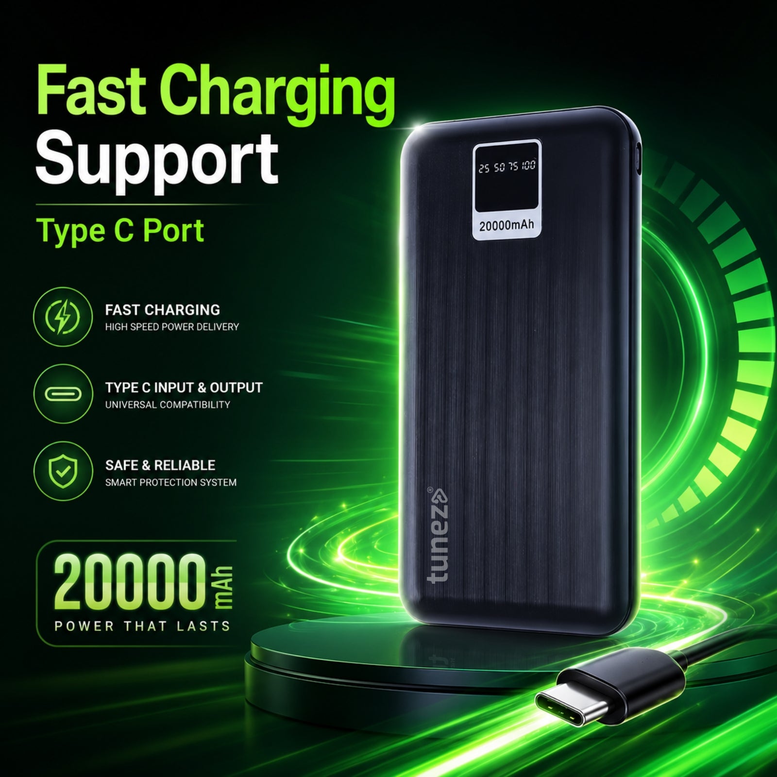 Tunez PB2231 20000mAh Power Bank | 12W Output, Digital Indicator