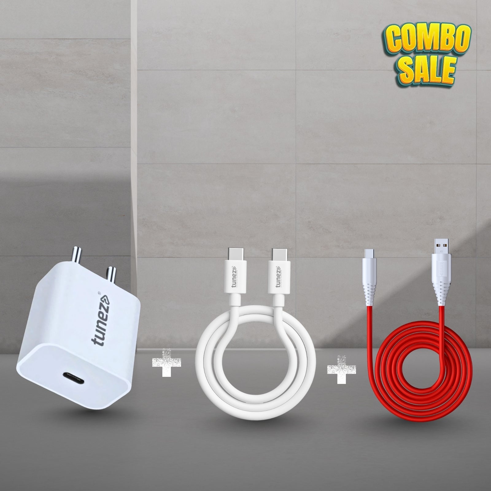 Tunez Power Pack Combo – W333 20W Charger with Nexus DC4107 Type-C to Type-C & CB-60 USB to Type-C Data Cables