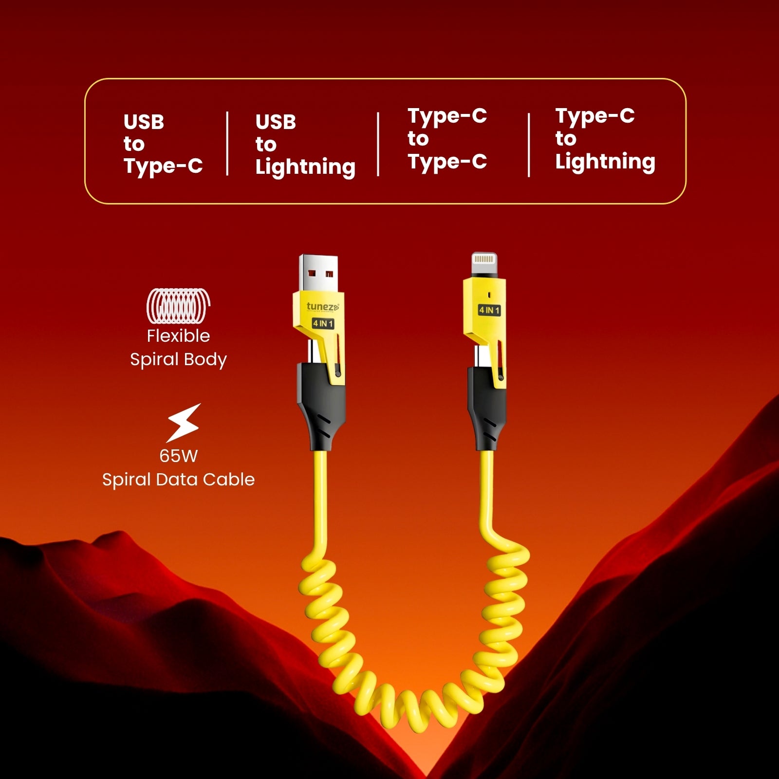 4-in-1 65W Spiral Data Cable