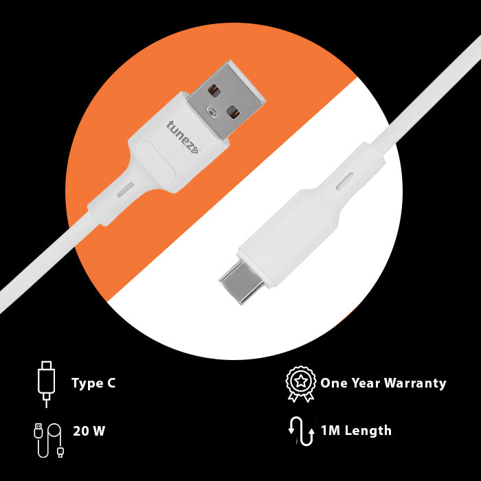 Tunez Nexus Series DC2107 USB-A to Type-C 20 W Fast Charging Data Cable