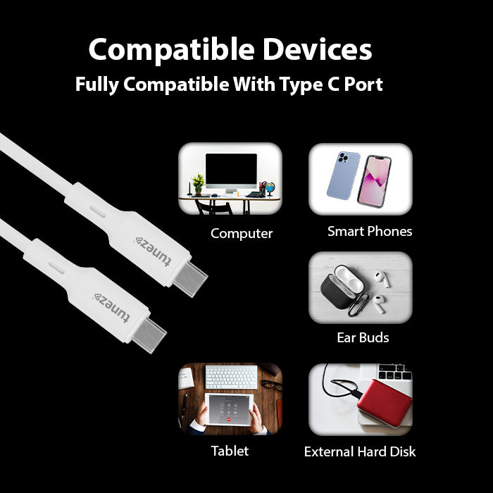 Tunez Nexus DC4117 Charging and data Transmission Type C to C 65 W Fast Charging Data Cable