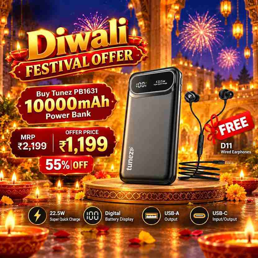 PB1631 Power Bank with D11 Wired Earphone Free