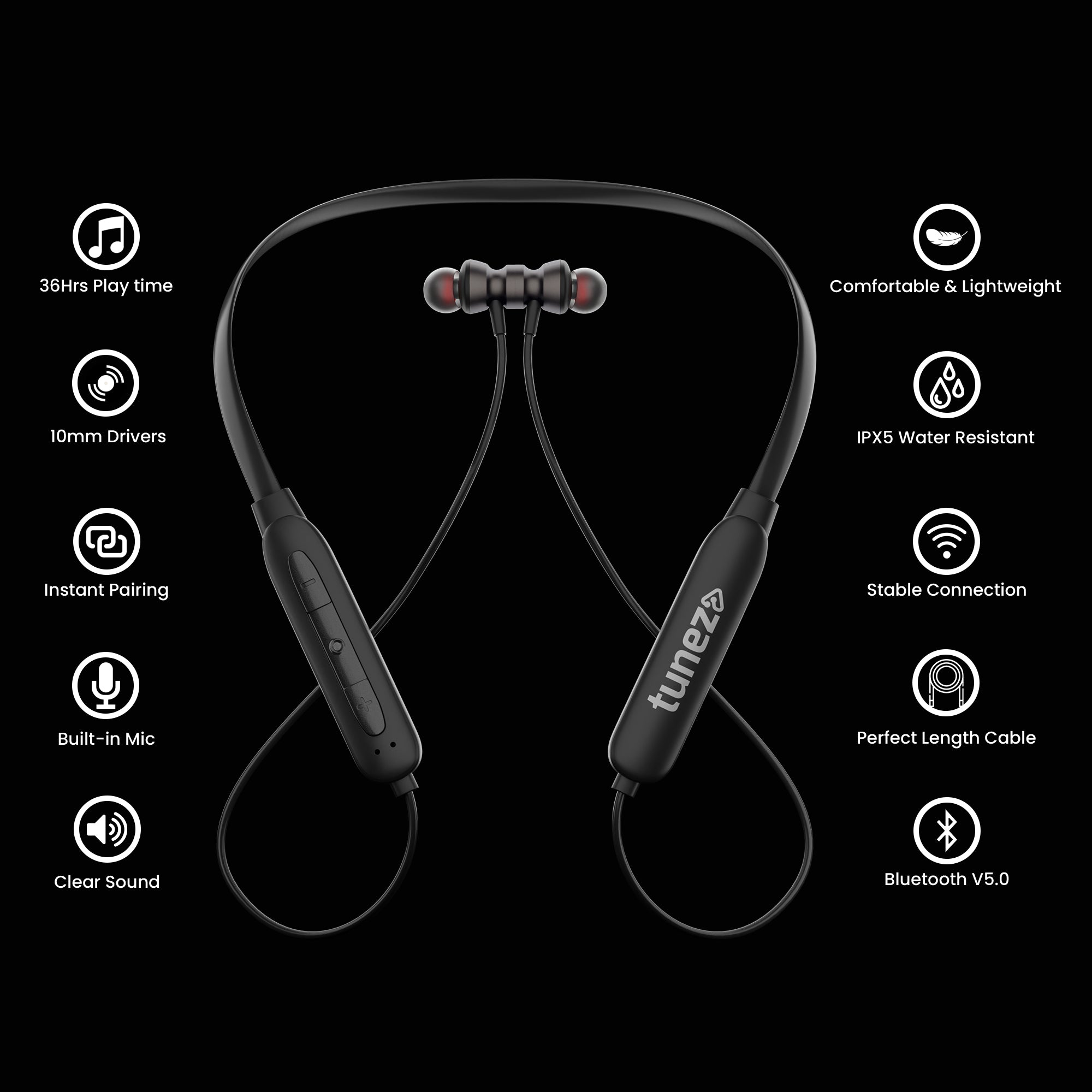 Tunez Rhythm R 31 Wireless Bluetooth Earphone - Neck Band