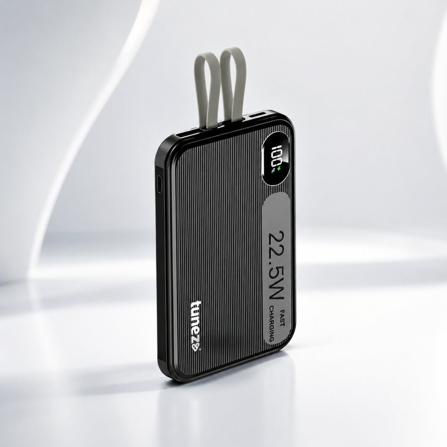 Tunez PB1831 10000mAh Power Bank | Inbuilt Charging Cables, 22.5W