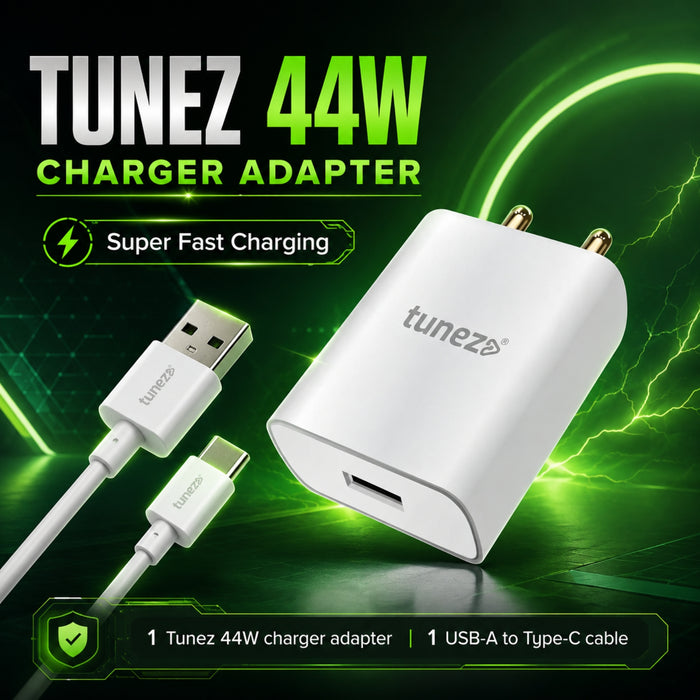 Tunez W172 Super Fast Phone Charger with USB-A to Type-C Data Cable