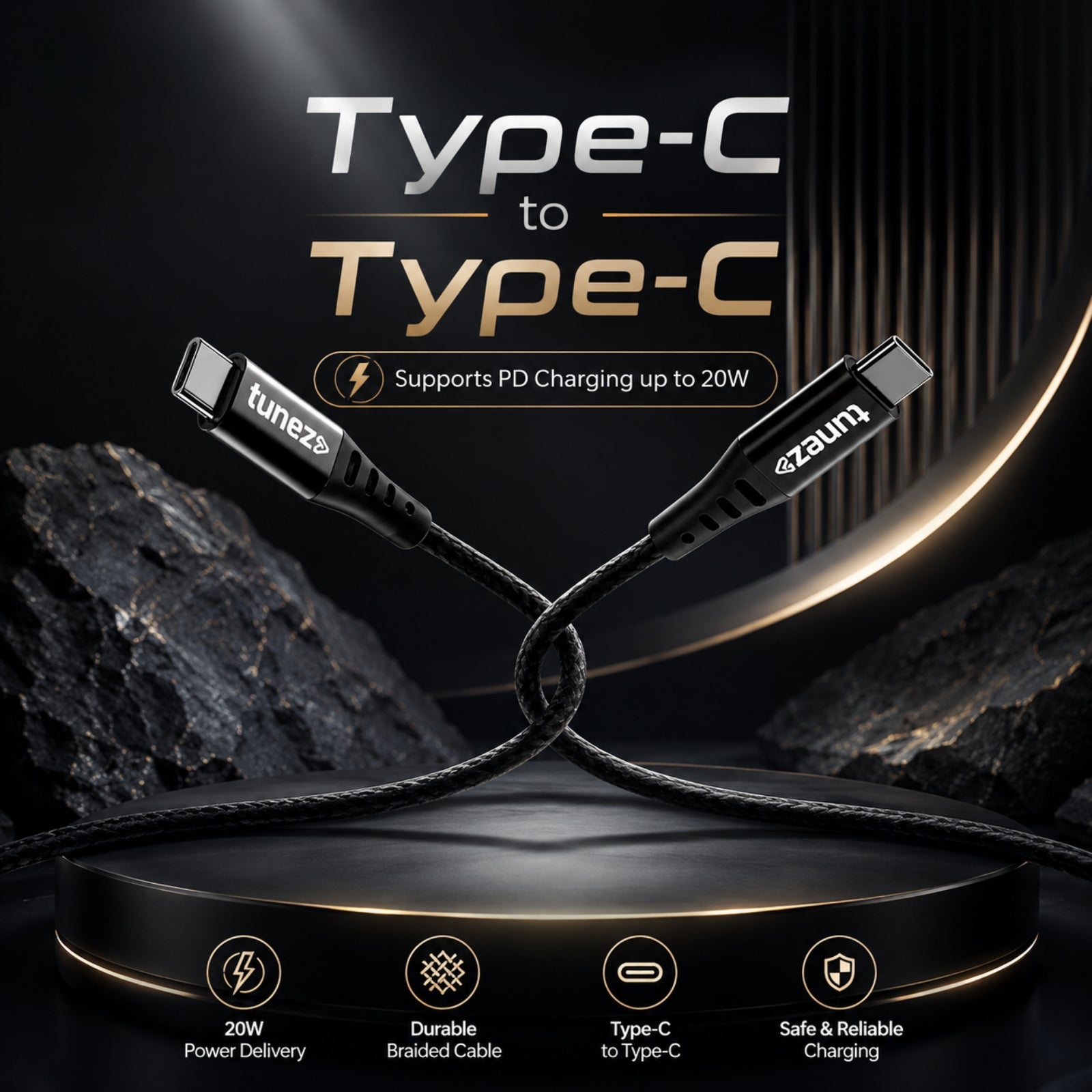 Tunez Nexus CB-20 Fast Charging USB Type C to Type C Data Cable