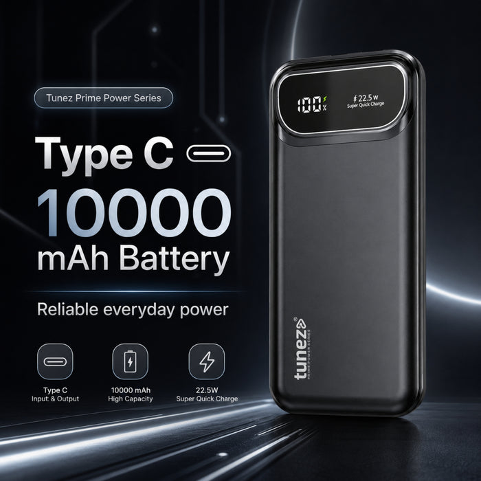Tunez PB1631 10000mAh Power Bank | 22.5W, Digital Display