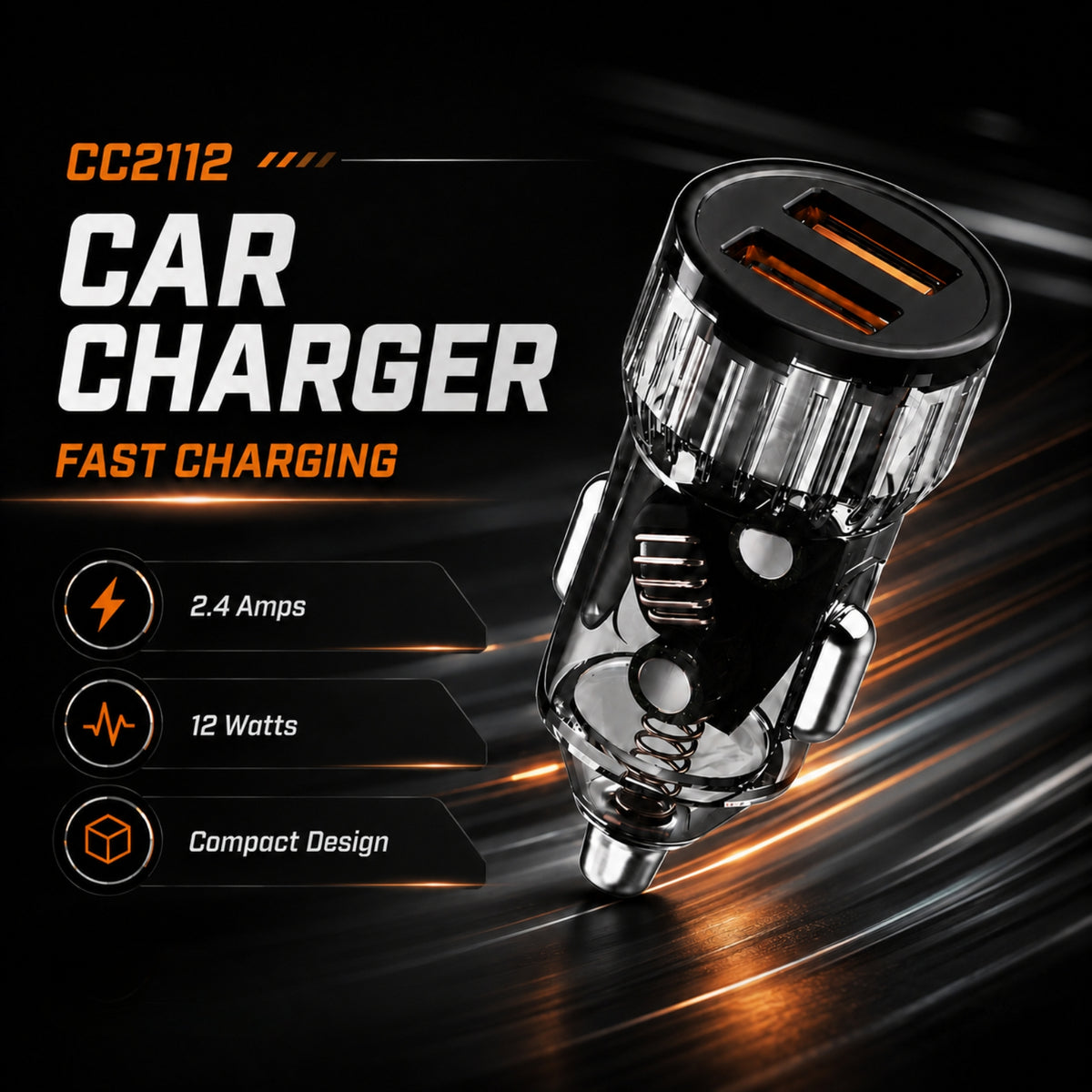 Tunez Energia C Series CC2112 Dual USB Car Charger – 2.4A 12W Fast Charging