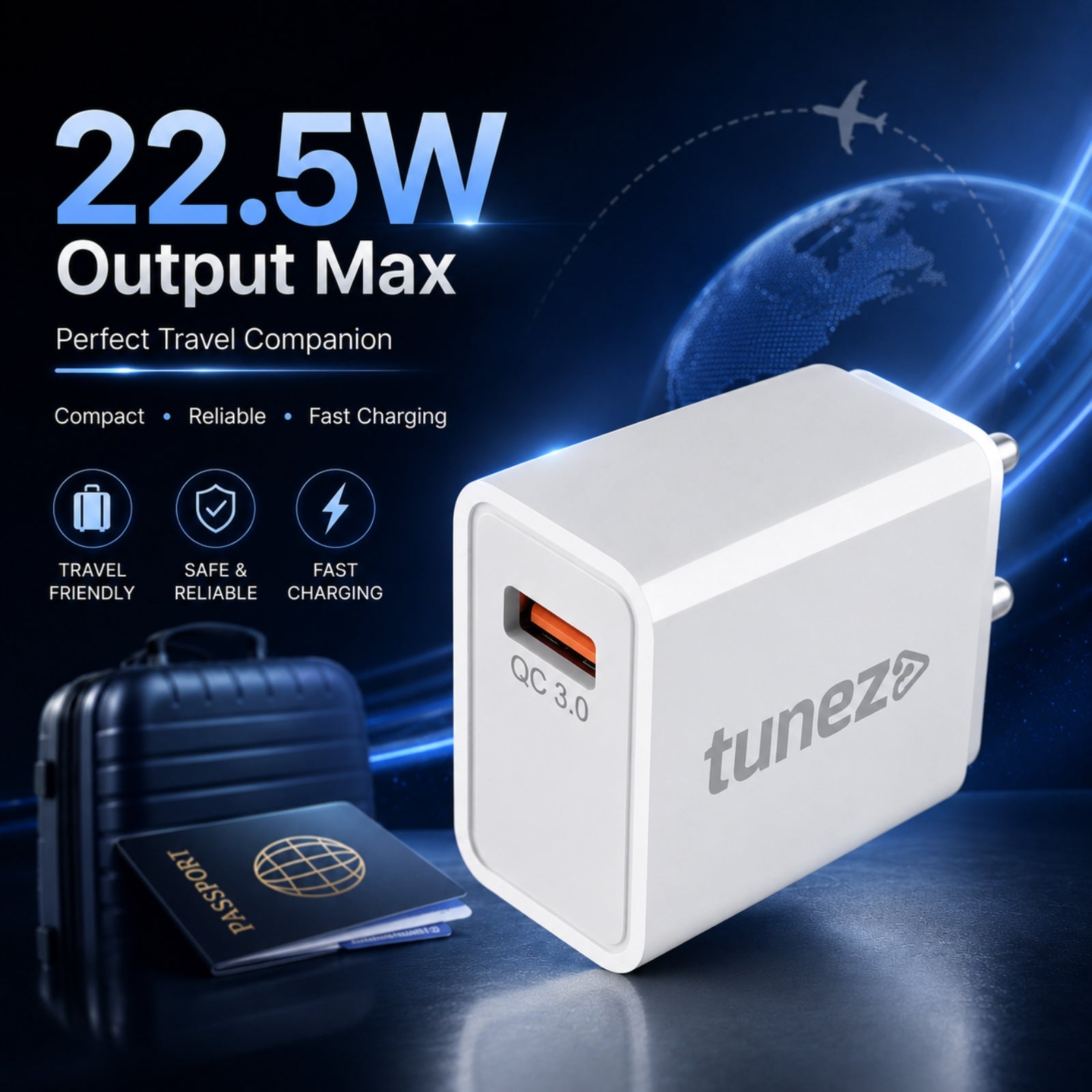 Tunez C30 22.5W QC 3.0 Fast Mobile Charger Adapter