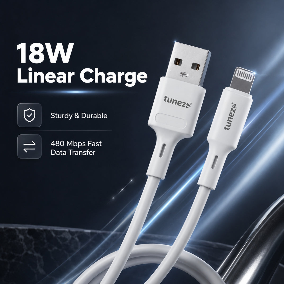 Tunez Nexus DC3106 18W Lightning Charge and Sync Data Cable