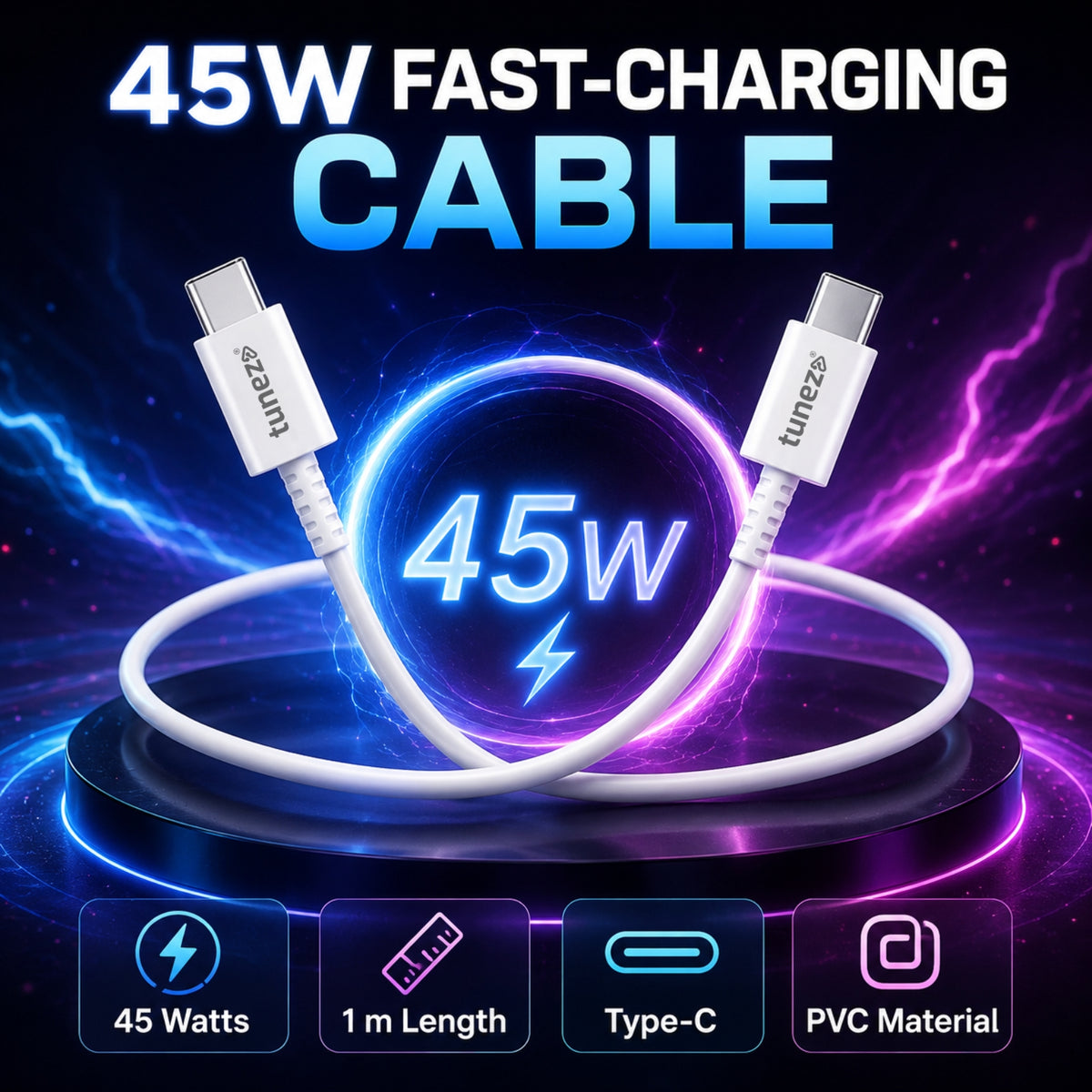 Tunez Nexus DC4114 Type-C to Type-C Data Cable | 45W Fast Charging