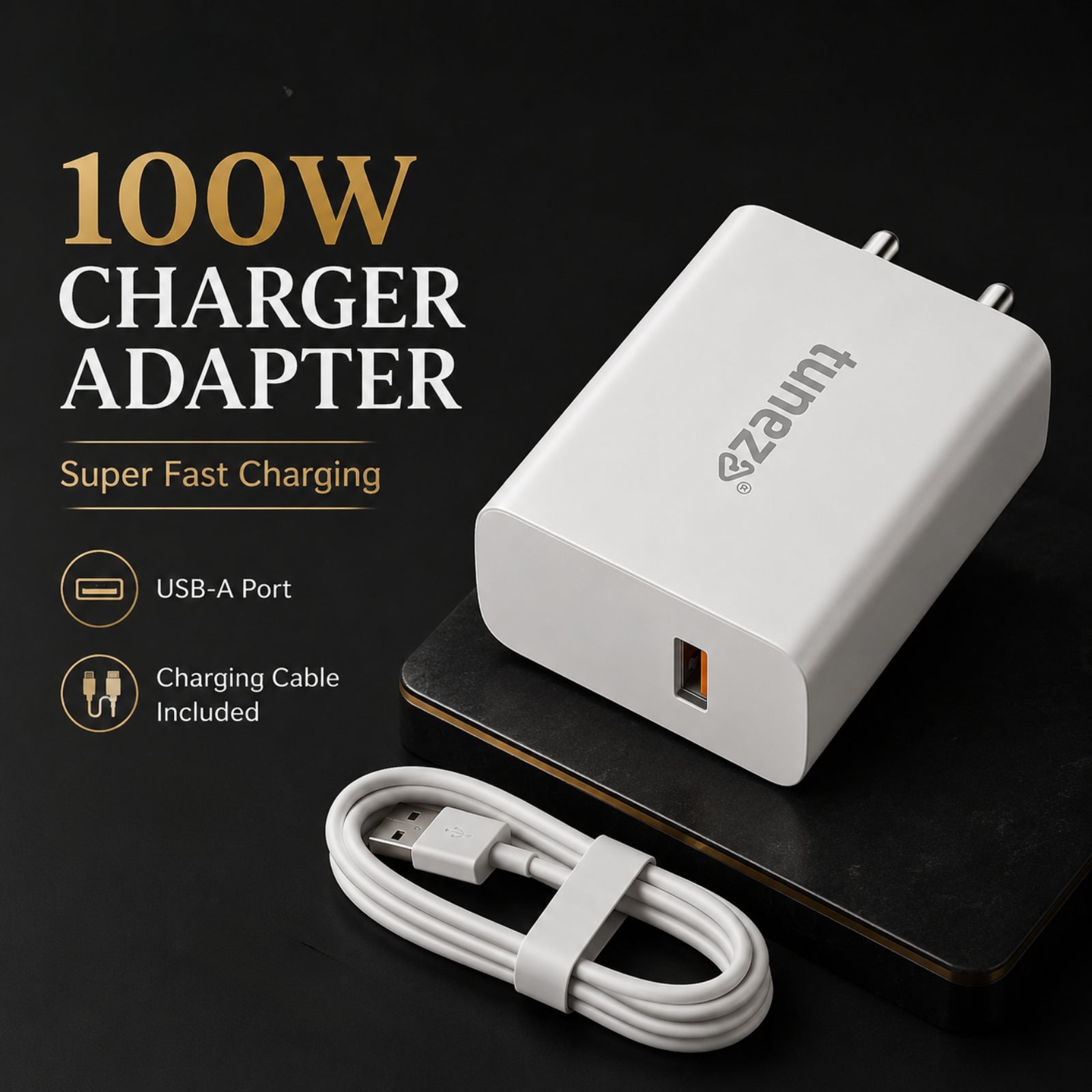 Tunez W192 100W SuperVOOC Fast Charger with USB-A to Type-C Data Cable