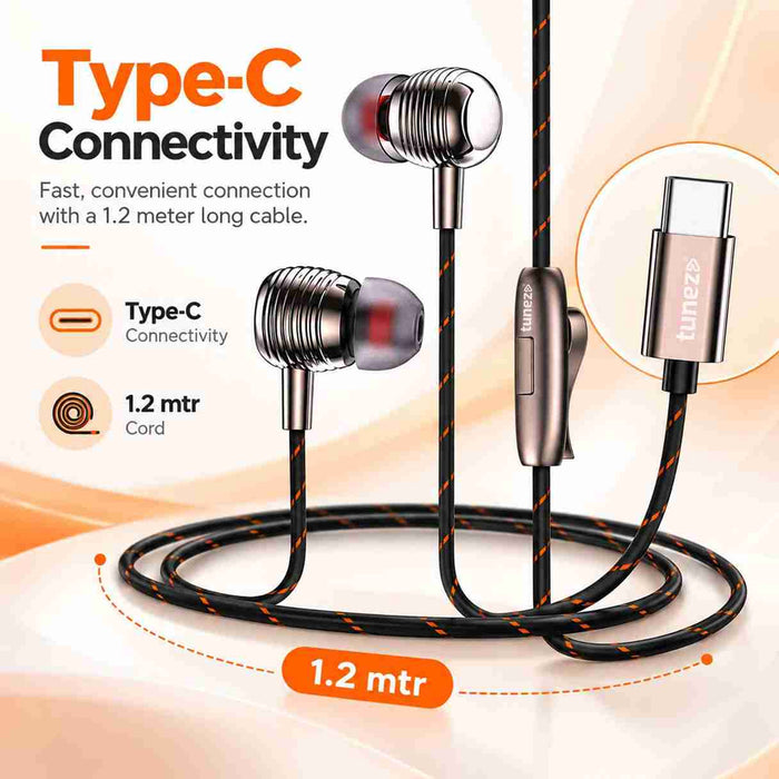 Tunez Dhwani H315 Type C Wired Earphones for Calls