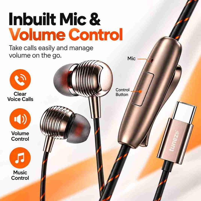 Tunez Dhwani H315 Type C Wired Earphones for Calls