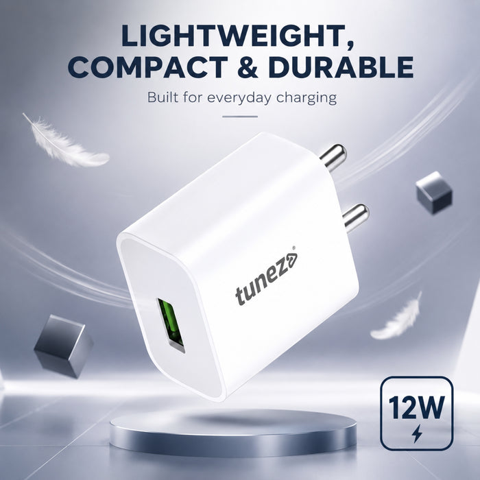 Tunez W111 12W Fast Charger Adapter with Type A Cable
