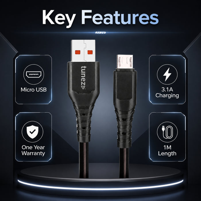 Tunez Nexus DC1103 USB-A to Micro USB 3.1A Charging Data Cable