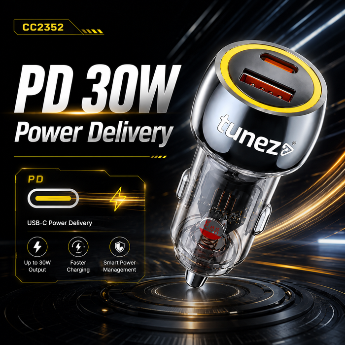 Tunez Energia C Series CC2352 Car Charger – 52.5W Fast Charging Dual Port