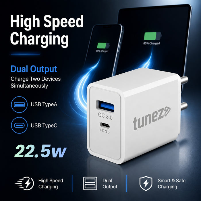 Tunez C40 22.5w QC+PD Fast Mobile Charger Adaptor