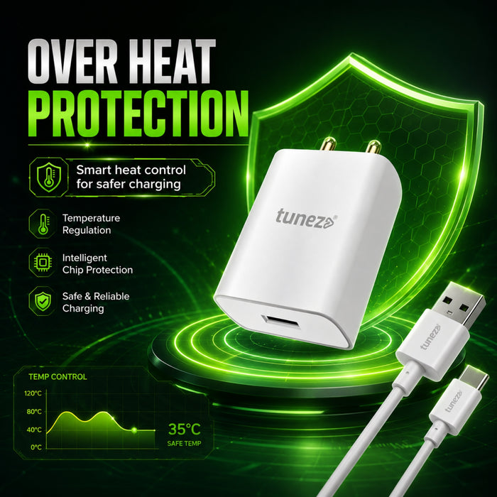 Tunez W172 Super Fast Phone Charger with USB-A to Type-C Data Cable