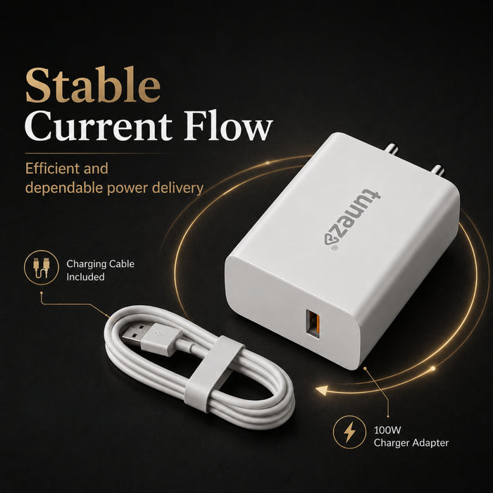 Tunez W192 100W SuperVOOC Fast Charger with USB-A to Type-C Data Cable