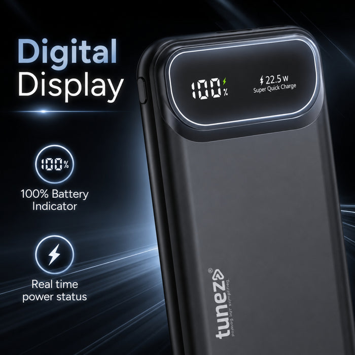 Tunez PB1631 10000mAh Power Bank | 22.5W, Digital Display