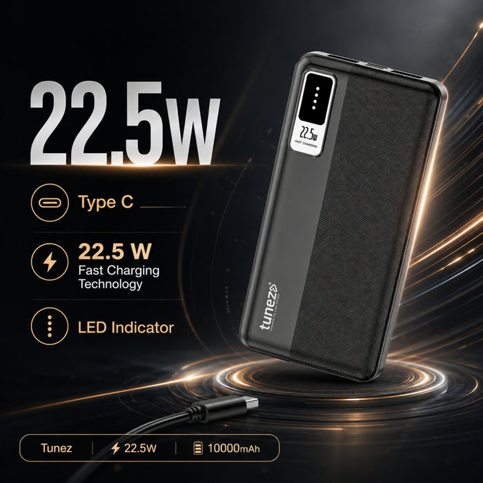 Tunez PB1231 10000mAh Power Bank | 22.5W, LED Indicator