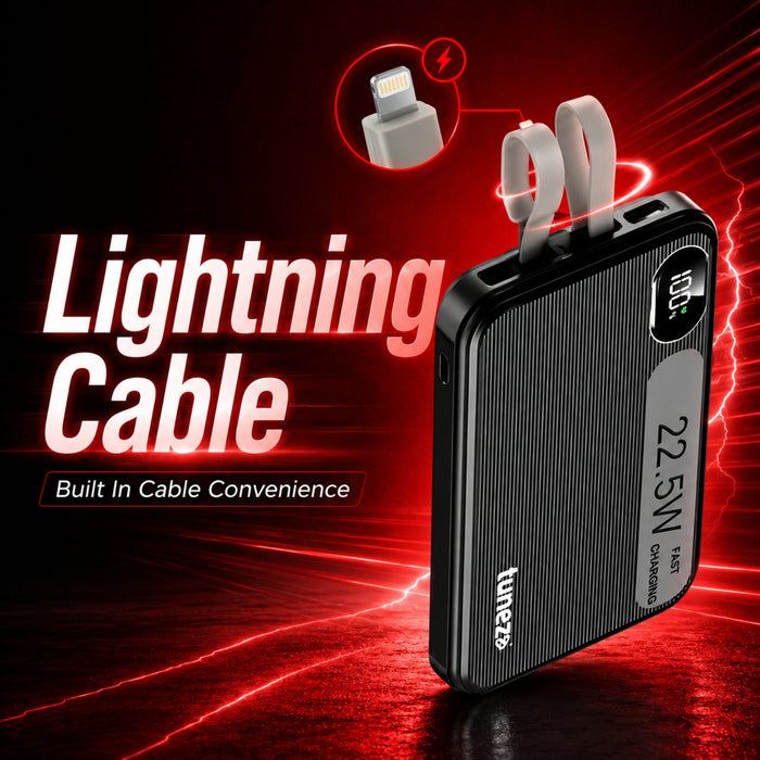 Tunez PB1831 10000mAh Power Bank | Inbuilt Charging Cables, 22.5W