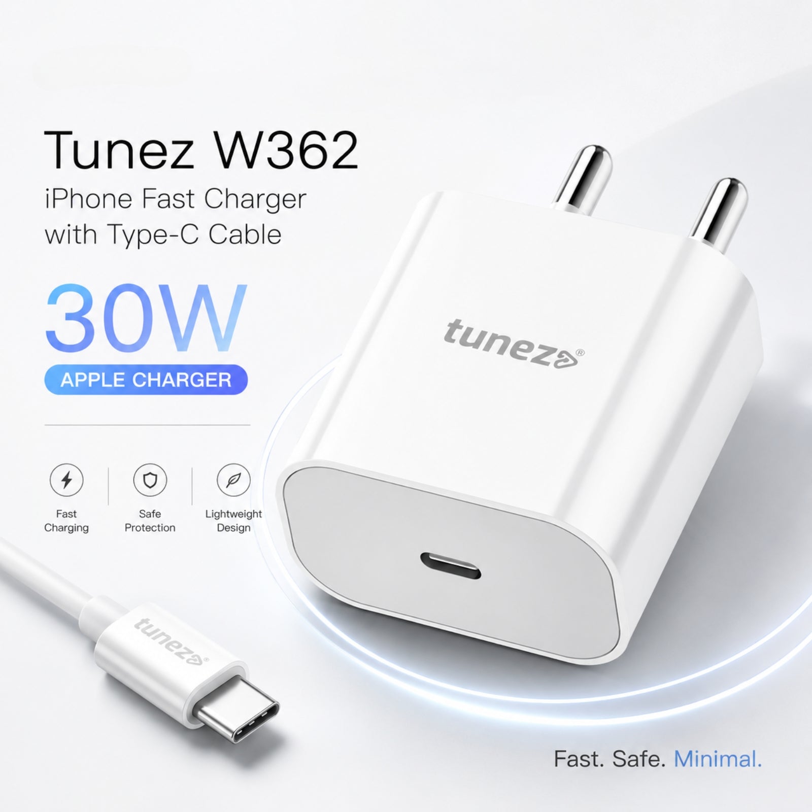 Tunez W362 iPhone Fast Charger with Type-C Cable
