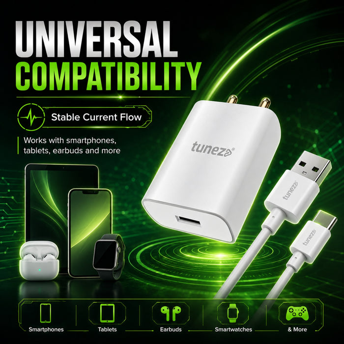 Tunez W172 Super Fast Phone Charger with USB-A to Type-C Data Cable