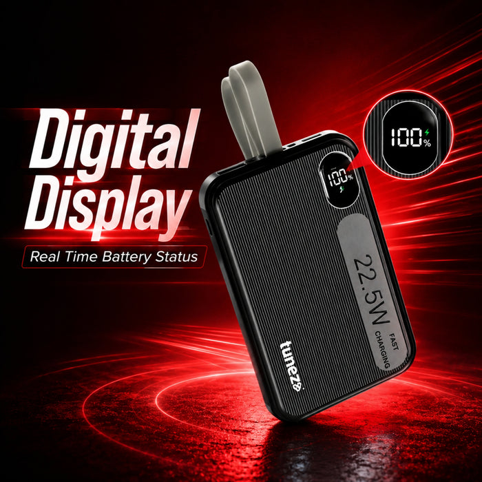 Tunez PB1831 10000mAh Power Bank | Inbuilt Charging Cables, 22.5W