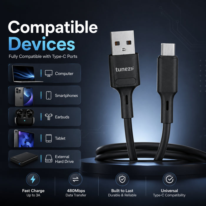 Tunez Nexus DC2107 USB-A to Type-C 20W Fast Charging Data Cable