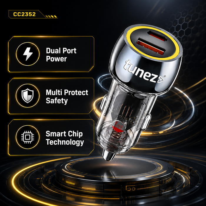 Tunez Energia C Series CC2352 Car Charger – 52.5W Fast Charging Dual Port