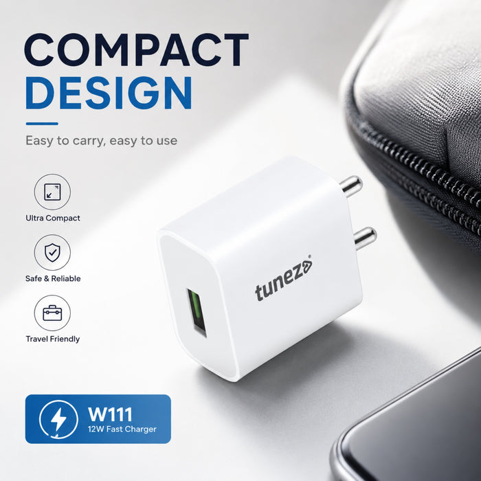 Tunez W111 12W Fast Charger Adapter with Type A Cable