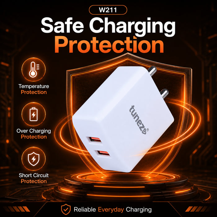 Tunez W212 12W  Dual USB  fast charging adaptor with Type C cable