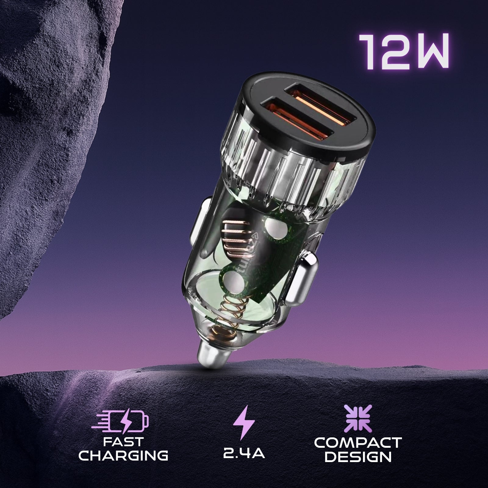 Tunez Energia C Series CC2112 Dual USB Car Charger – 2.4A 12W Fast Charging