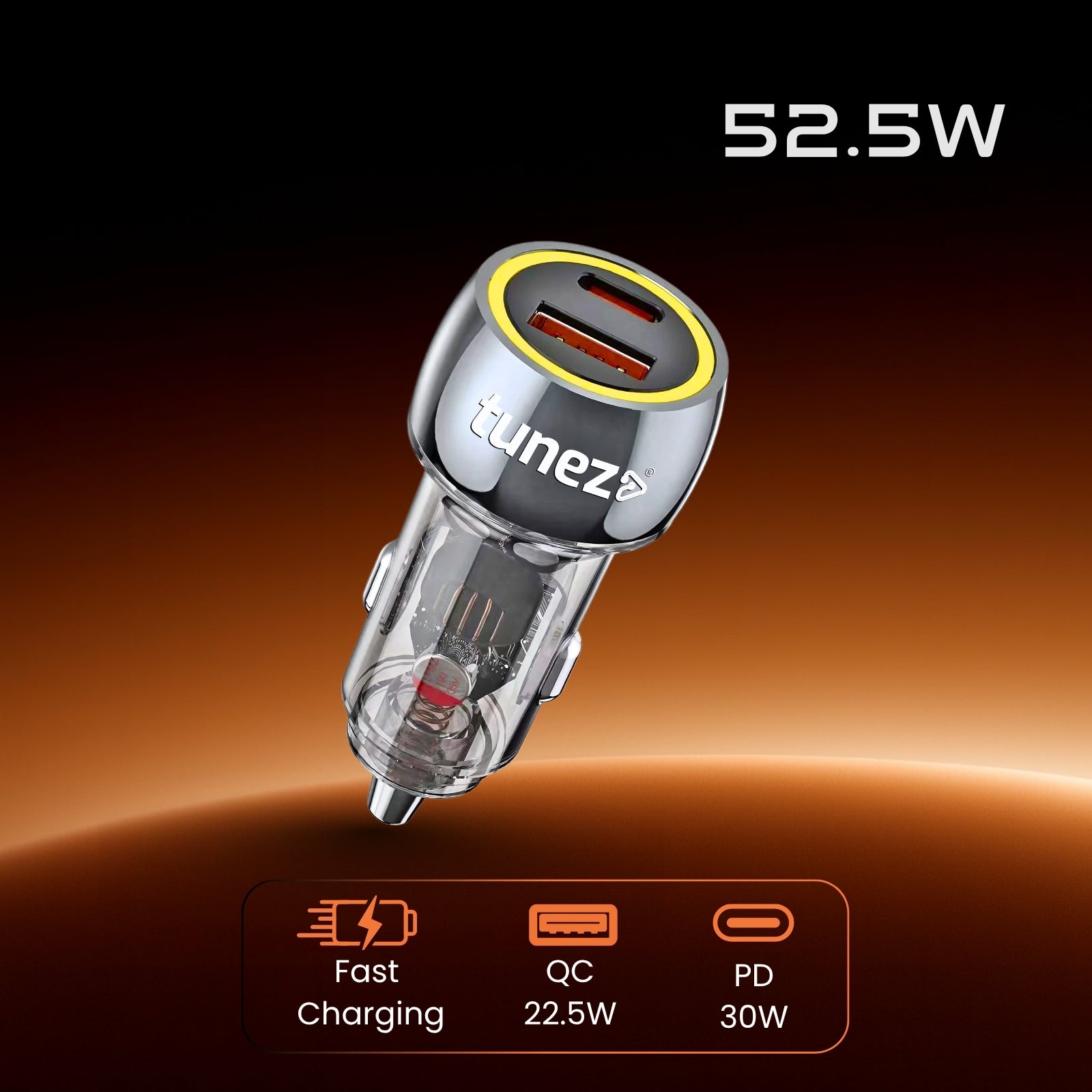 Tunez Energia C Series CC2352 Car Charger – 52.5W Fast Charging Dual Port