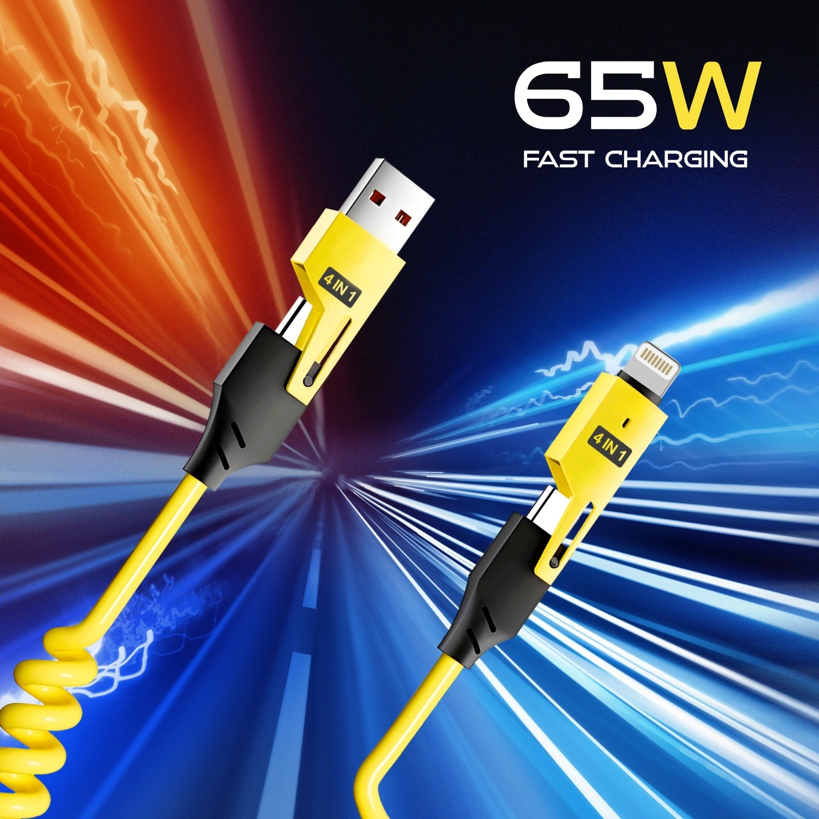 4-in-1 65W Spiral Data Cable