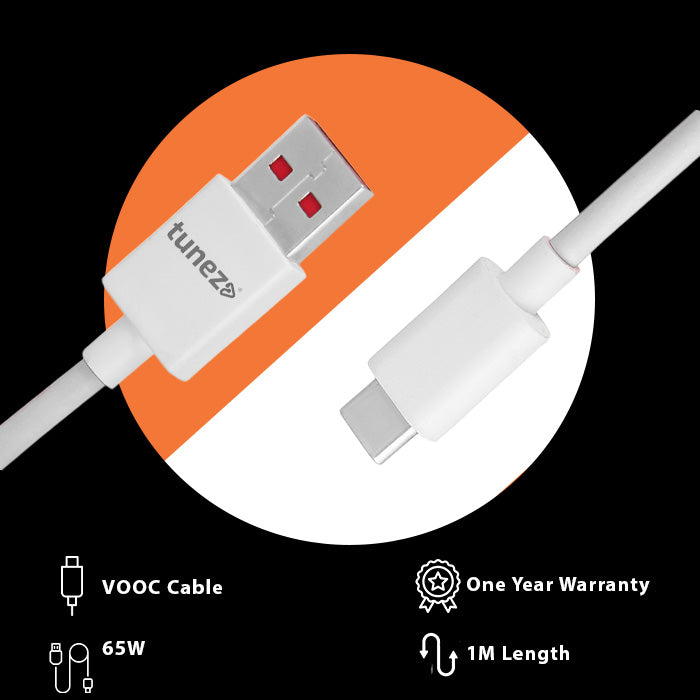 Tunez Nexus Series DC2117 USB-A to Type-C 65 W (VOOC) Fast Charging Data Cable
