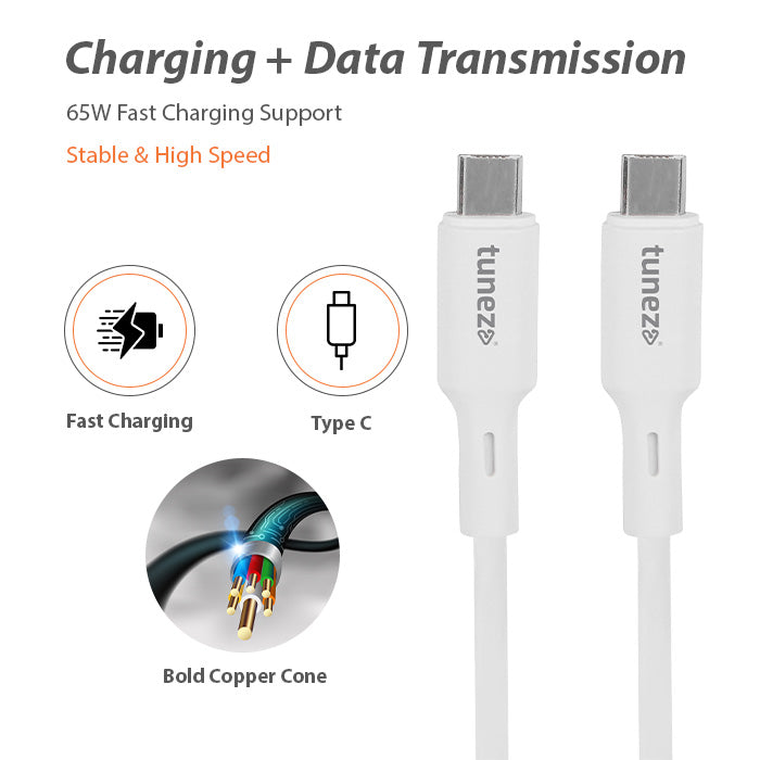 Tunez Nexus DC4117 Charging and data Transmission Type C to C 65 W Fast Charging Data Cable