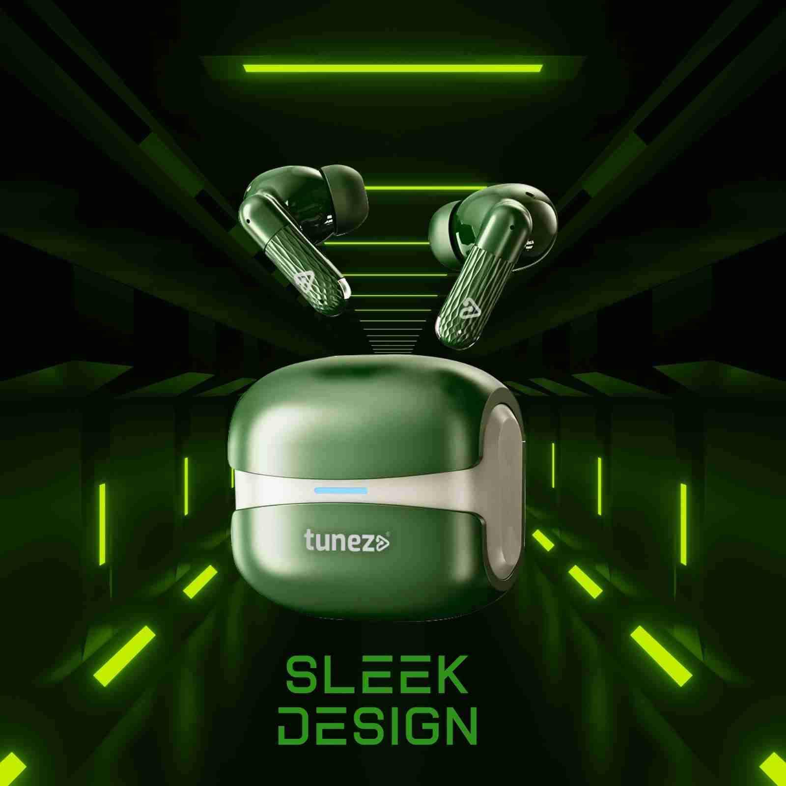 green wireless earbuds