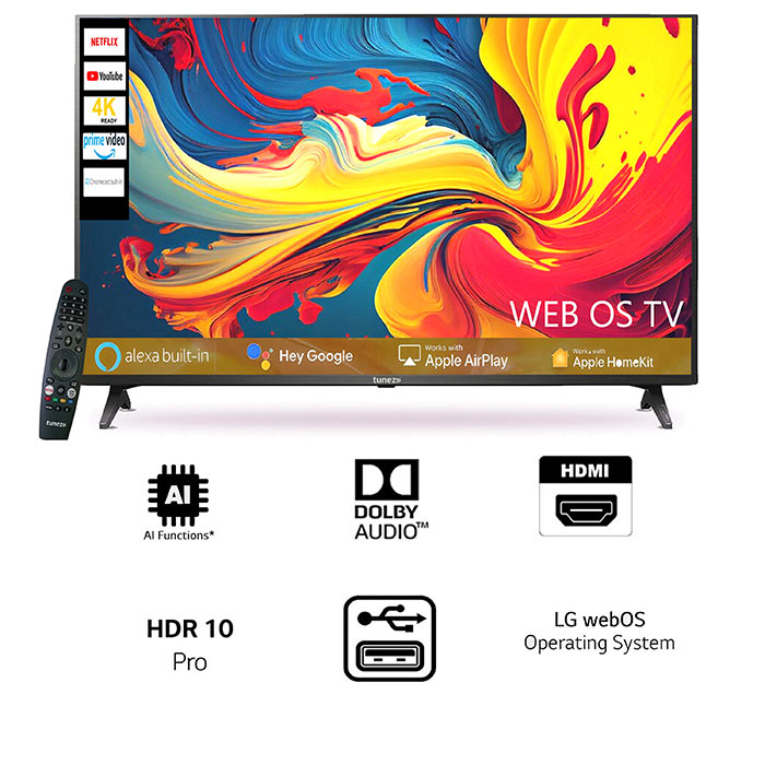 Tunez 43 Inch (108 cm) 4K Smart LED TV, Model TZ43W4K