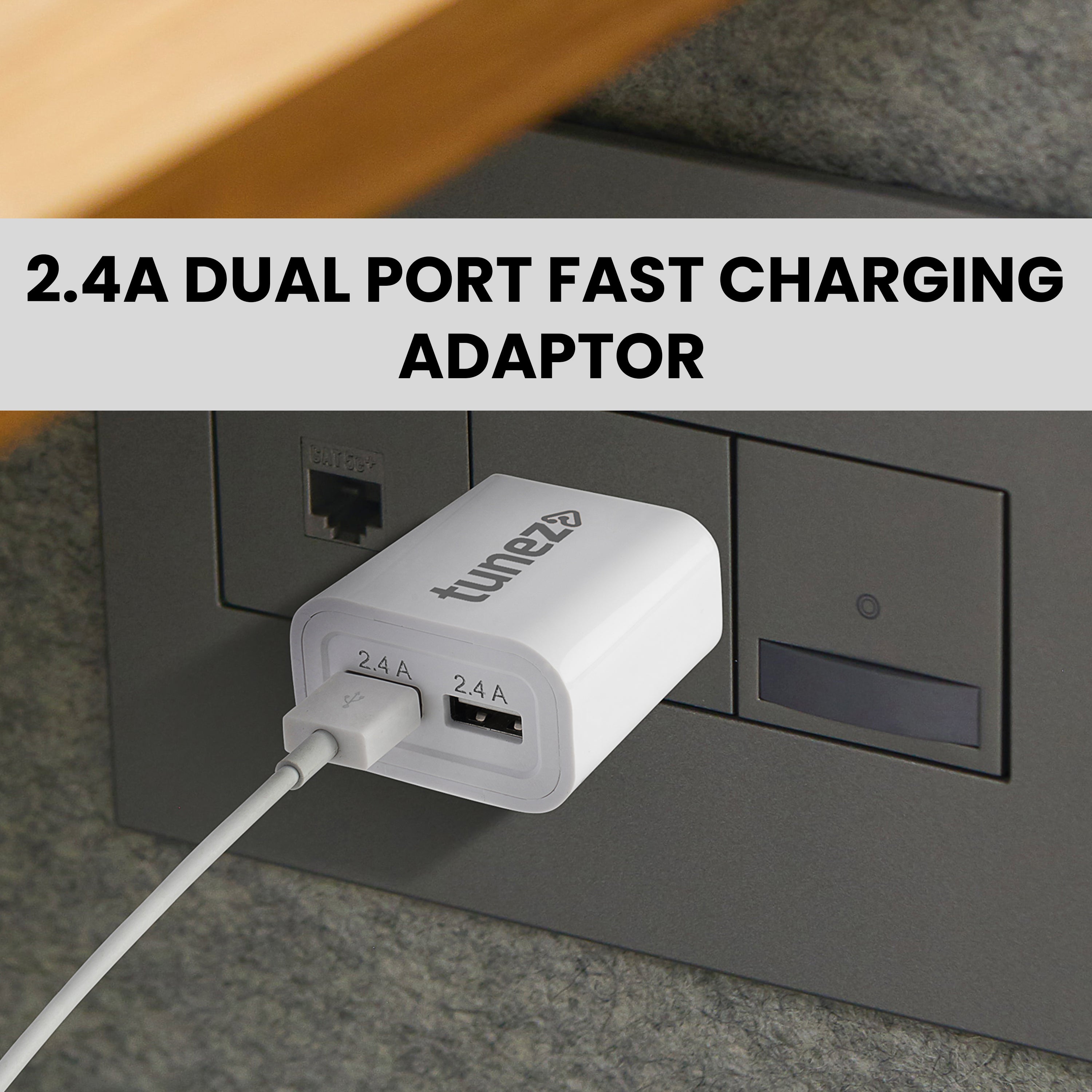 Tunez C10 2.4A Dual Port Fast Charging Adaptor - tunez