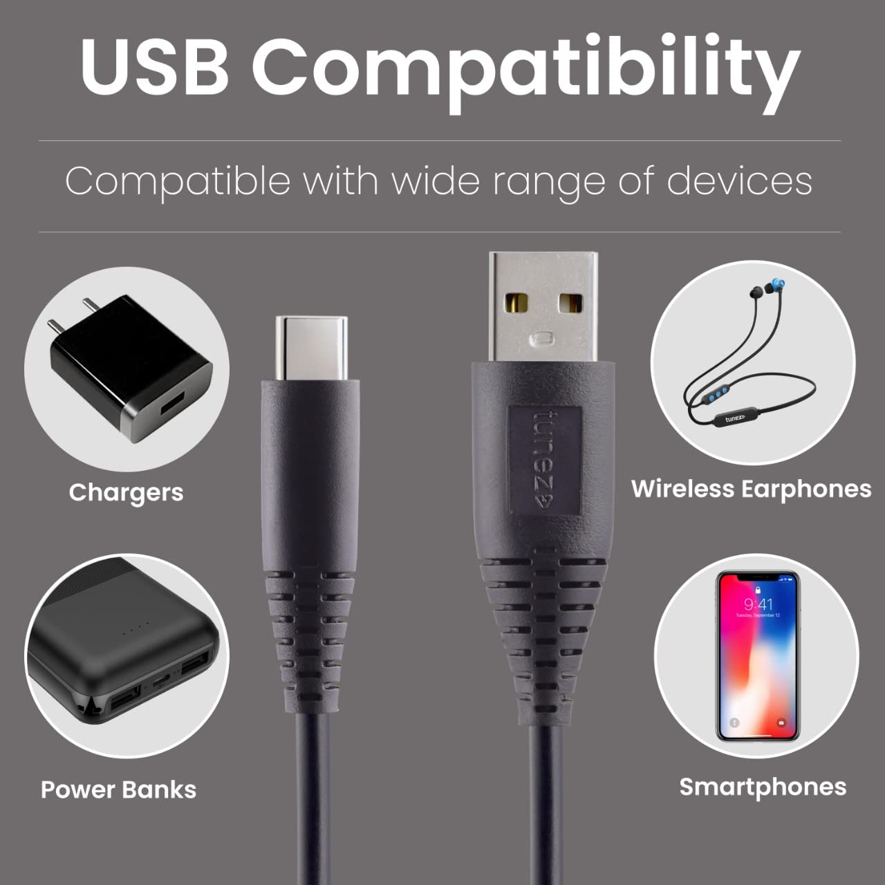 Tunez C10 Fast Charging Type C  2.4A Data Cable. - tunez