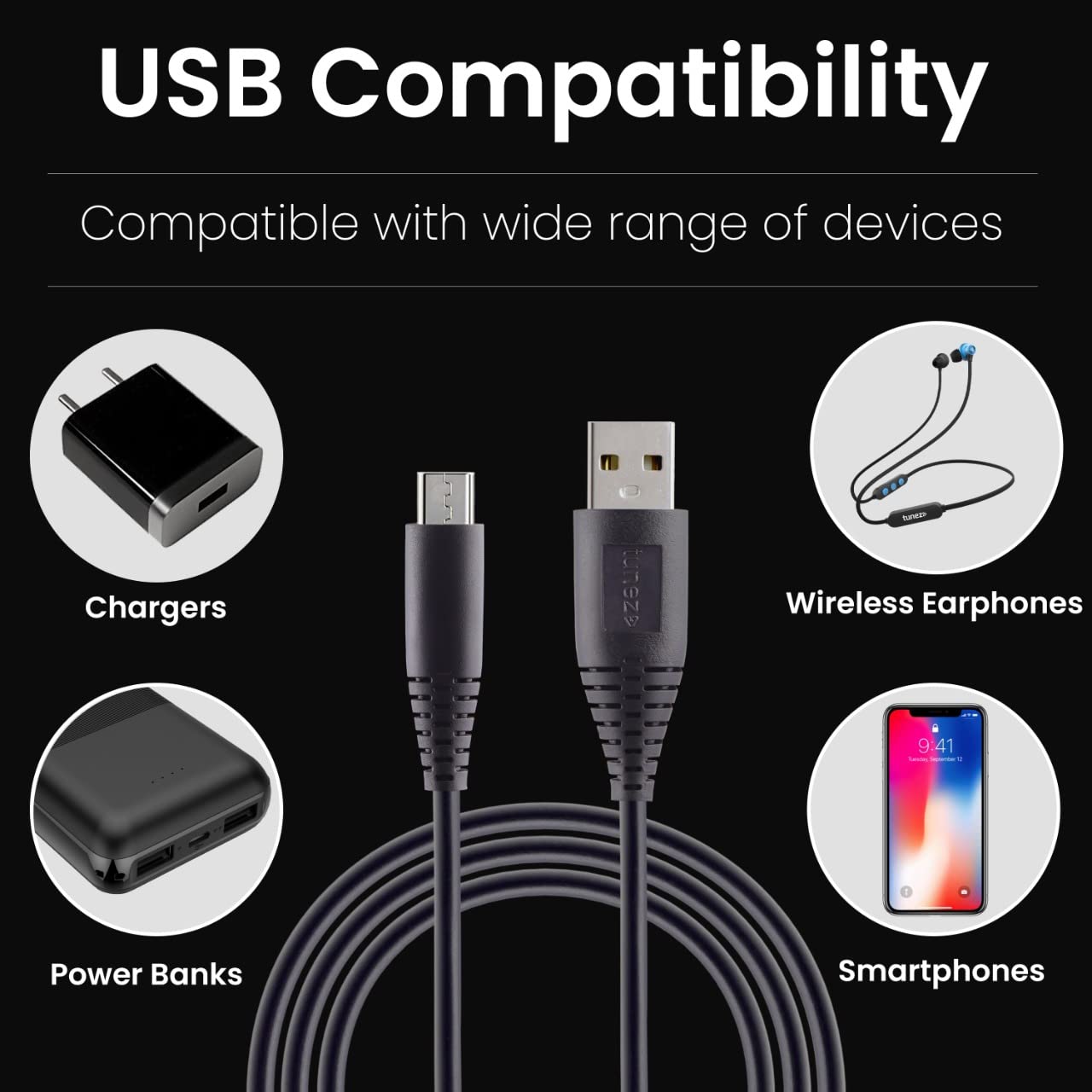 Tunez M-10 micro USB 2.4A Data Cable - tunez