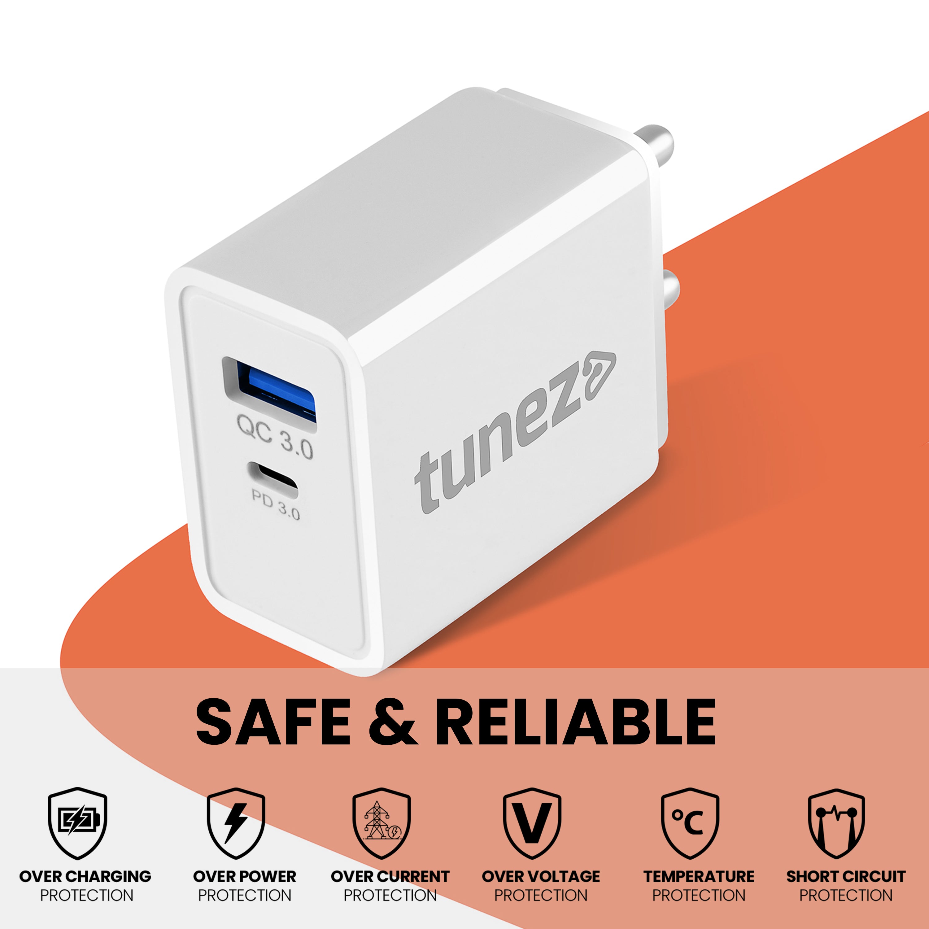 Tunez C40 22.5w QC+PD Fast Charging Adaptor - tunez