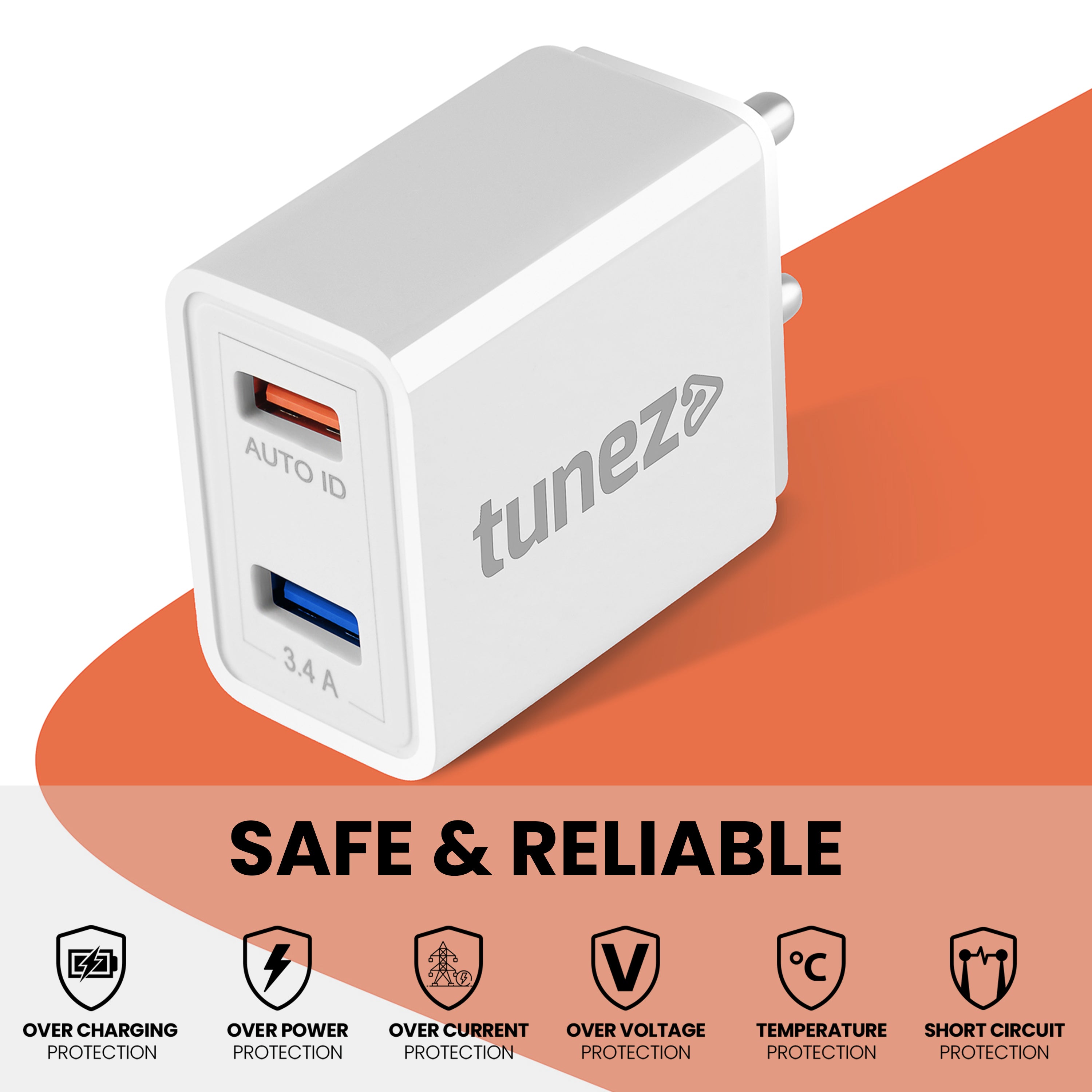 Tunez C20 3.4A Dual Port Fast Charging Adaptor - tunez