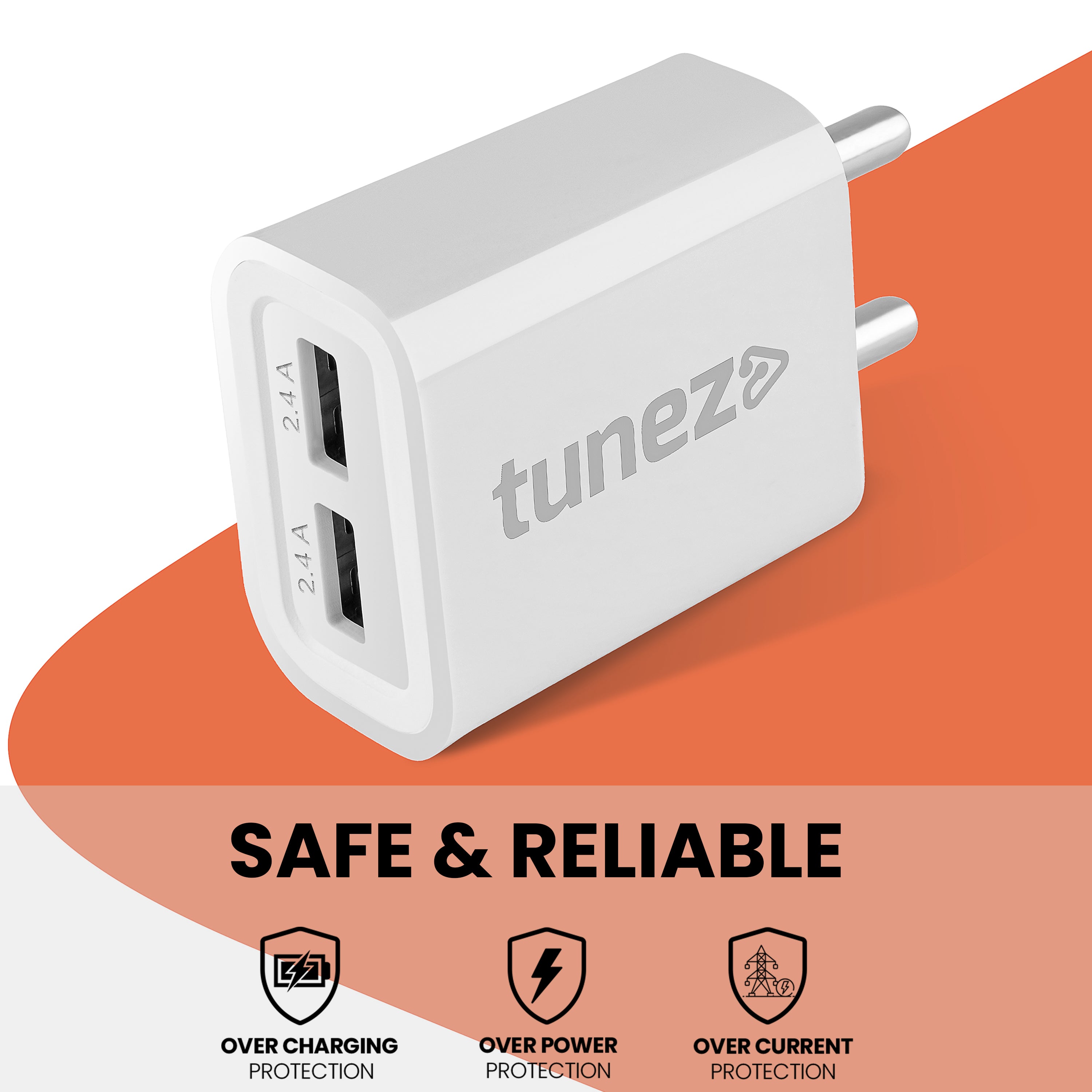 Tunez C10 2.4A Dual Port Fast Charging Adaptor - tunez