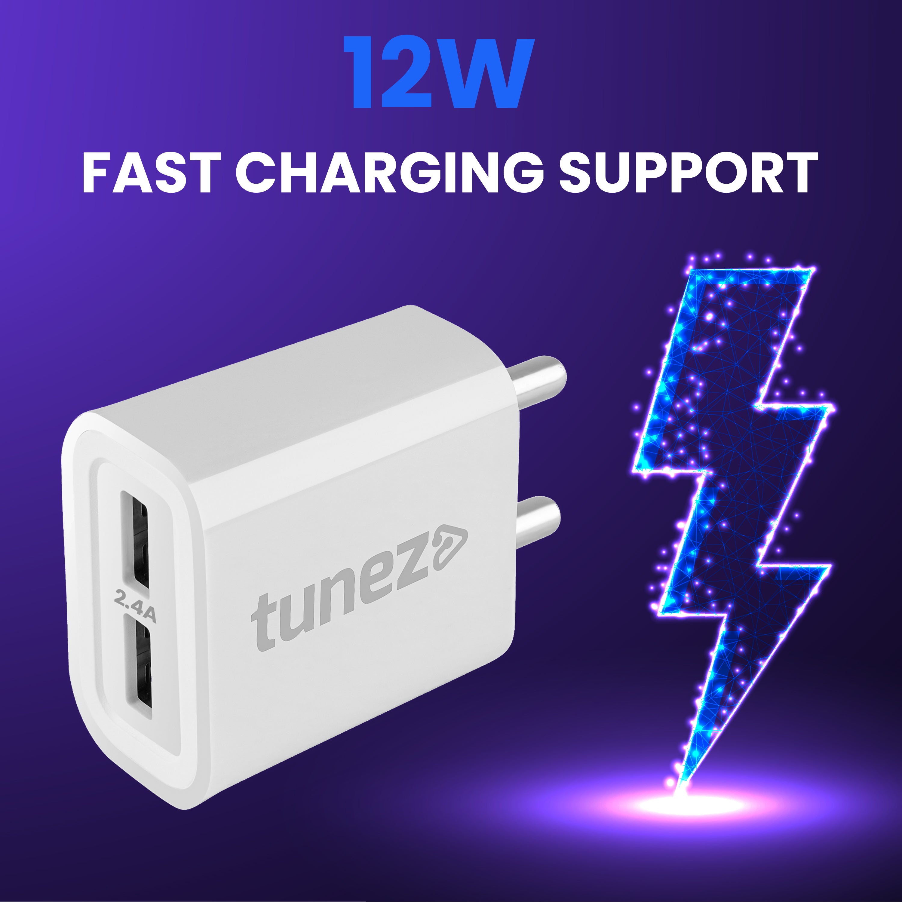 Tunez C10 2.4A Dual Port Fast Charging Adaptor - tunez